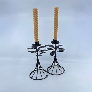 vintage metal leaf candle holders set of 2 rustic finish